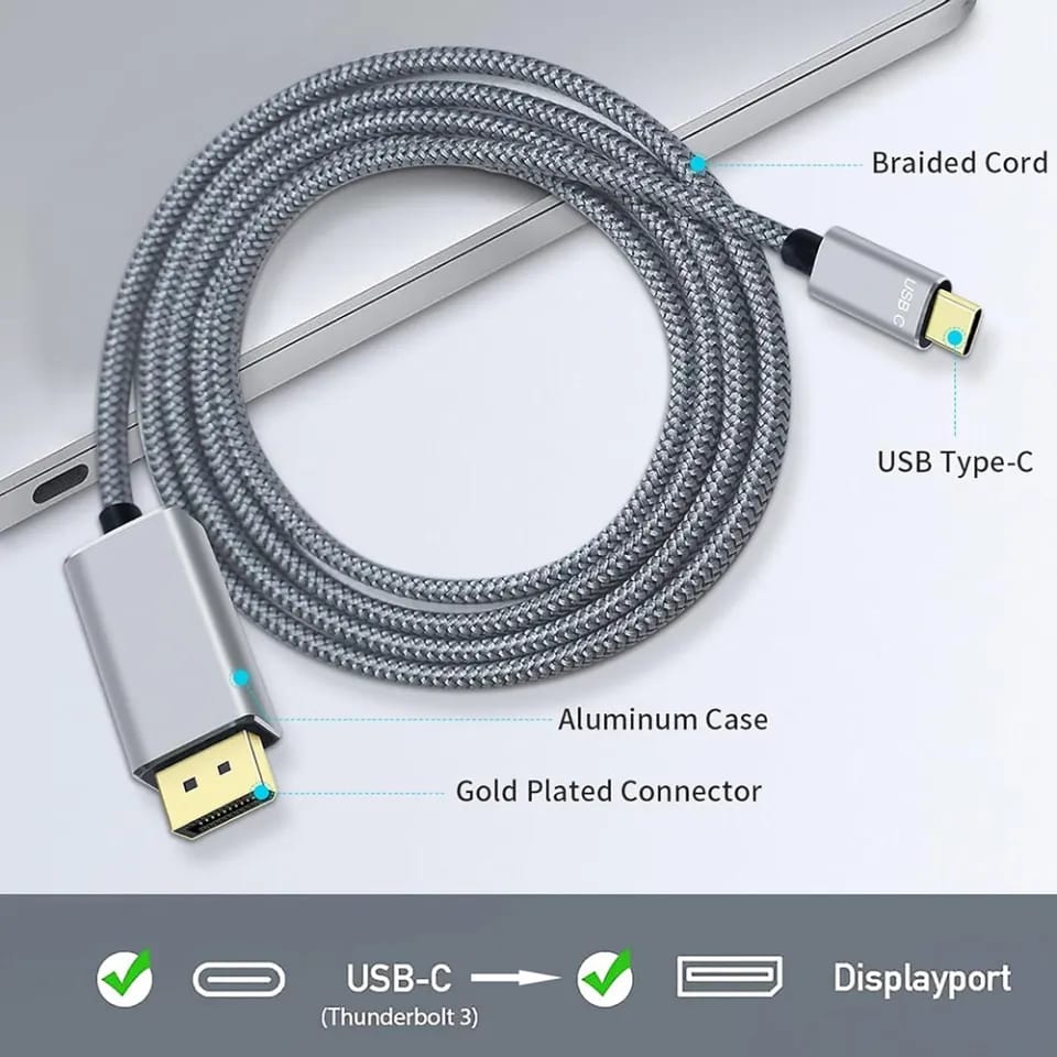 USB C Thunderbolt3 To 4K 8K@60Hz DisplayPort Adapter Type-C To DP1.4 32.4Gbps High Speed Cable for USB 3.1 Phone Laptop Display